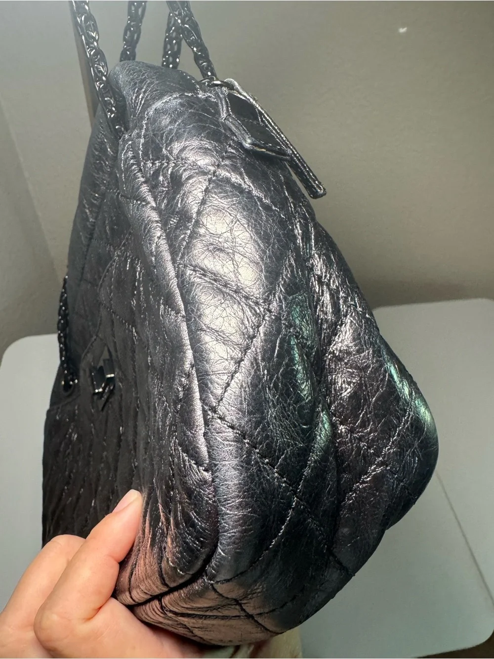 Authentic CHANEL 2.55 Reissue Medium Camera Bag Black Aged Calfskin Ruthenium